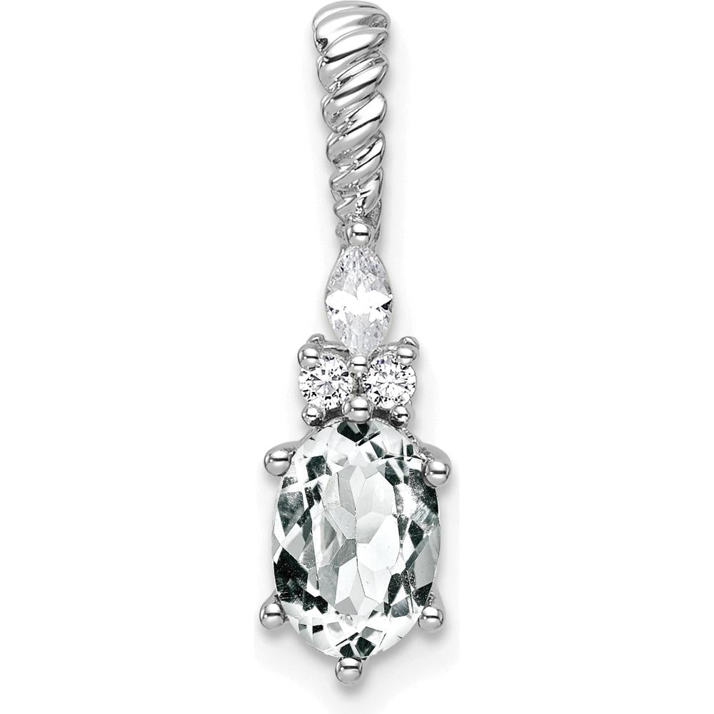 14K White Gold Polished Pendant with Oval White Topaz and Marquise & Round Diamonds by Oro Pregiato