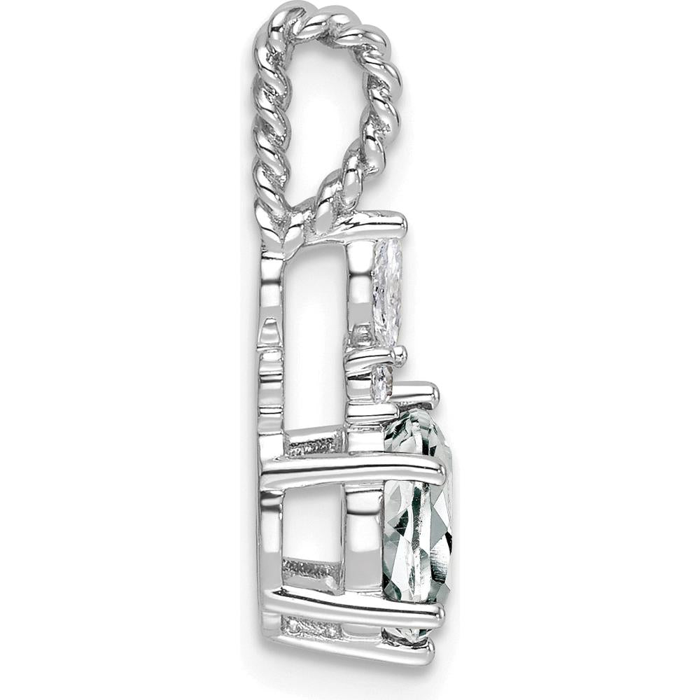14K White Gold Polished Pendant with Oval White Topaz and Marquise & Round Diamonds by Oro Pregiato