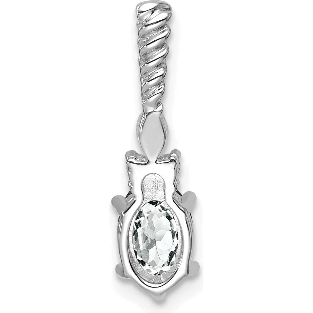 14K White Gold Polished Pendant with Oval White Topaz and Marquise & Round Diamonds by Oro Pregiato