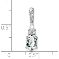 14K White Gold Polished Pendant with Oval White Topaz and Marquise & Round Diamonds by Oro Pregiato