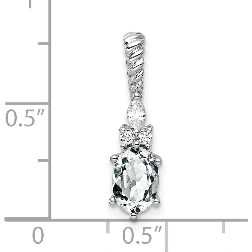 14K White Gold Polished Pendant with Oval White Topaz and Marquise & Round Diamonds by Oro Pregiato