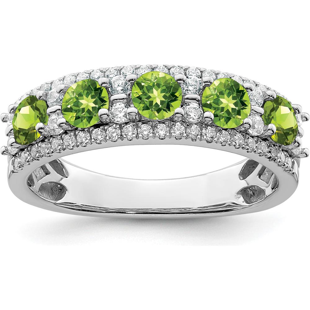 14K White Gold Polished Peridot and Diamond Ring - 0.39 Carat Total Gem Weight by 0