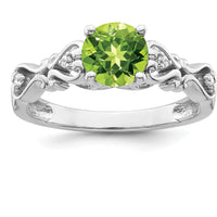 14K White Gold Polished Peridot and Diamond Ring with Round Cut Peridot - 1 Carat Gemstone and 0.019 Carat Total Diamond Weight by 0
