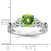 14K White Gold Polished Peridot and Diamond Ring with Round Cut Peridot - 1 Carat Gemstone and 0.019 Carat Total Diamond Weight by 0