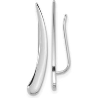 14K White Gold Polished Pointed Ear Climber Earrings with Threader Back - Rhodium Plated, 28mm Length by 0