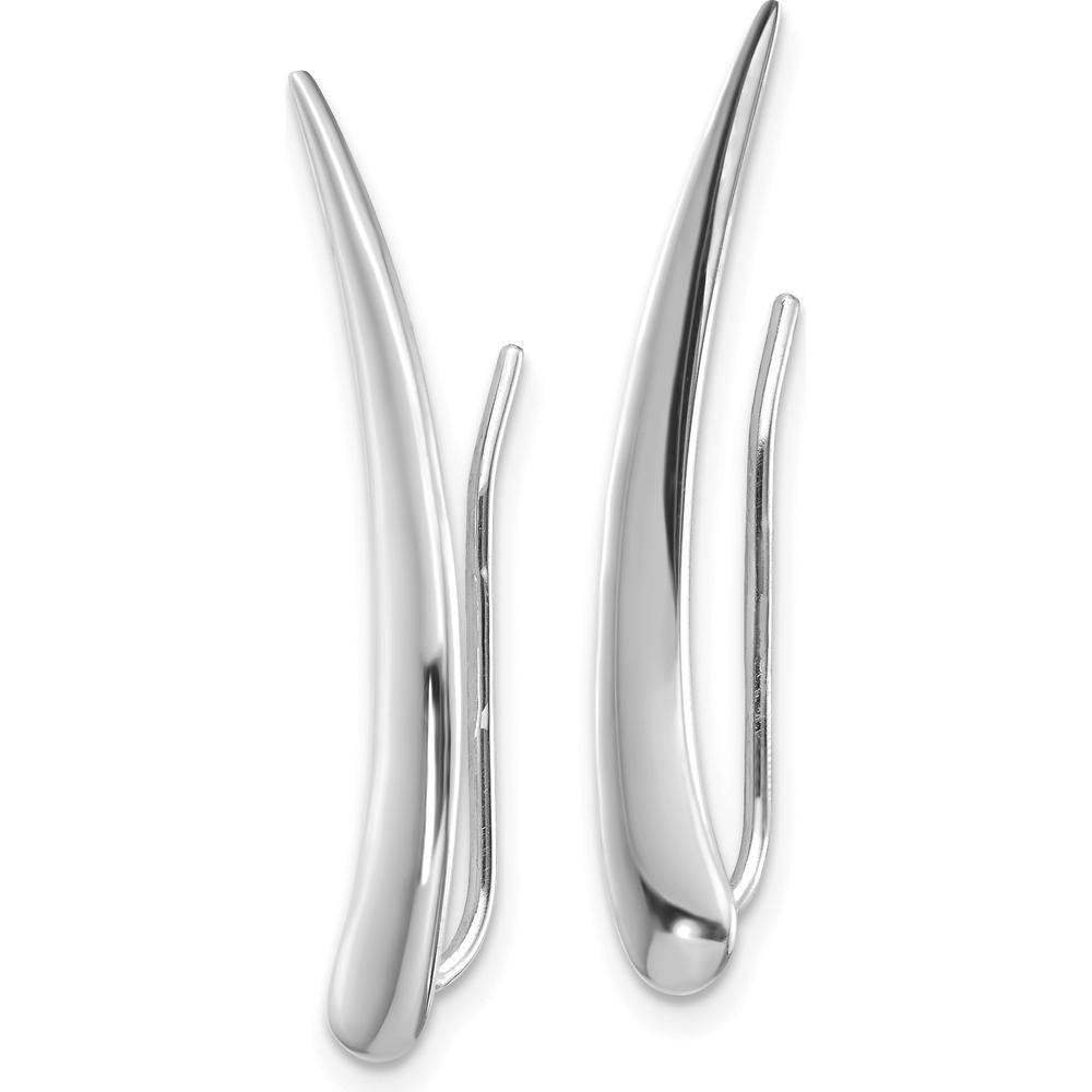 14K White Gold Polished Pointed Ear Climber Earrings with Threader Back - Rhodium Plated, 28mm Length by 0