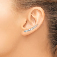 14K White Gold Polished Pointed Ear Climber Earrings with Threader Back - Rhodium Plated, 28mm Length by 0