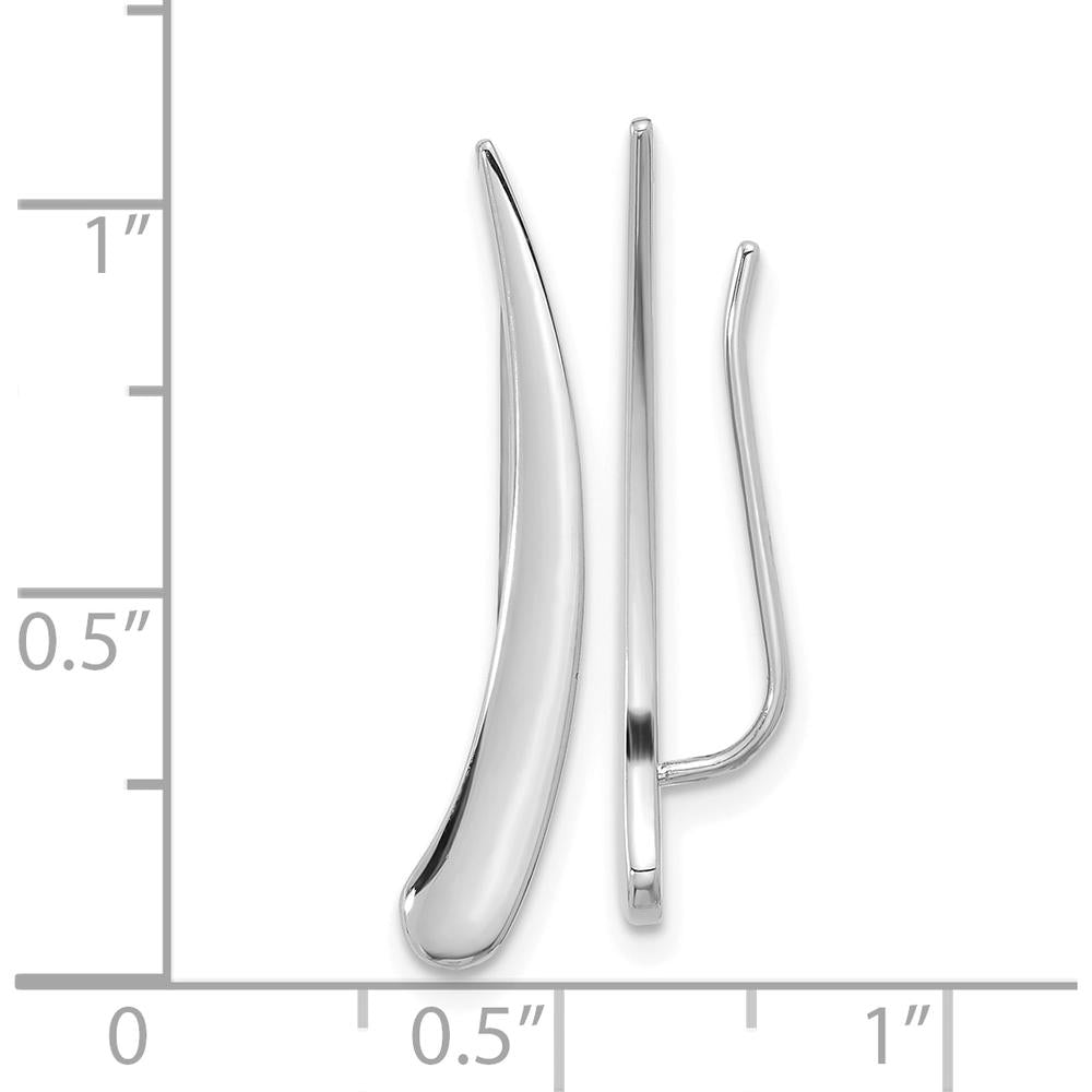 14K White Gold Polished Pointed Ear Climber Earrings with Threader Back - Rhodium Plated, 28mm Length by 0