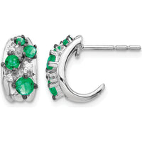 14K White Gold Polished Post Hoop Earrings with Round Emeralds and Diamonds - 0.15 Carat Emeralds, 0.02 Carat Diamonds by Monteluci Fine Jewelry