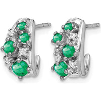 14K White Gold Polished Post Hoop Earrings with Round Emeralds and Diamonds - 0.15 Carat Emeralds, 0.02 Carat Diamonds by Monteluci Fine Jewelry