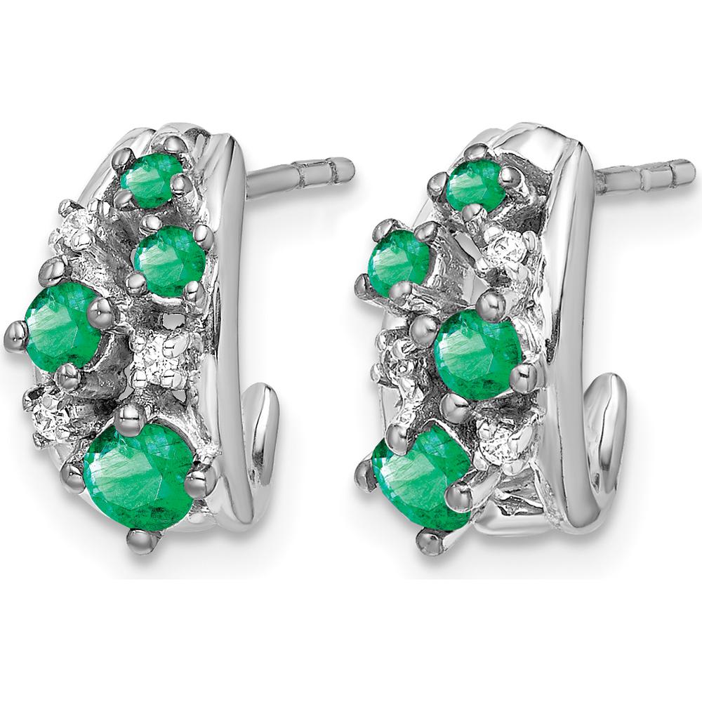 14K White Gold Polished Post Hoop Earrings with Round Emeralds and Diamonds - 0.15 Carat Emeralds, 0.02 Carat Diamonds by Monteluci Fine Jewelry