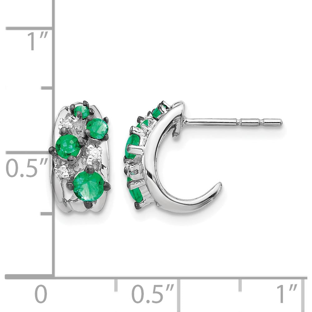 14K White Gold Polished Post Hoop Earrings with Round Emeralds and Diamonds - 0.15 Carat Emeralds, 0.02 Carat Diamonds by Monteluci Fine Jewelry