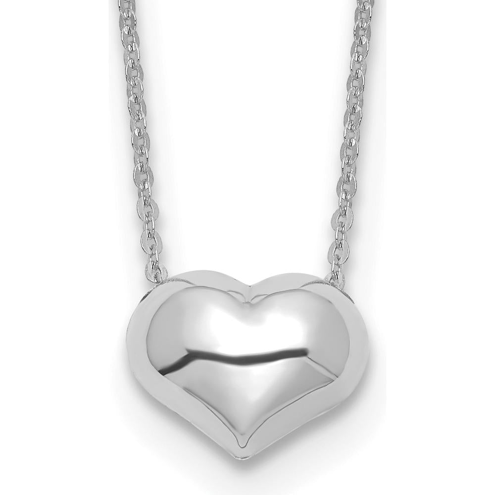 14K White Gold Polished Puffed Heart Pendant Necklace with 16.5-inch Cable Chain by 0
