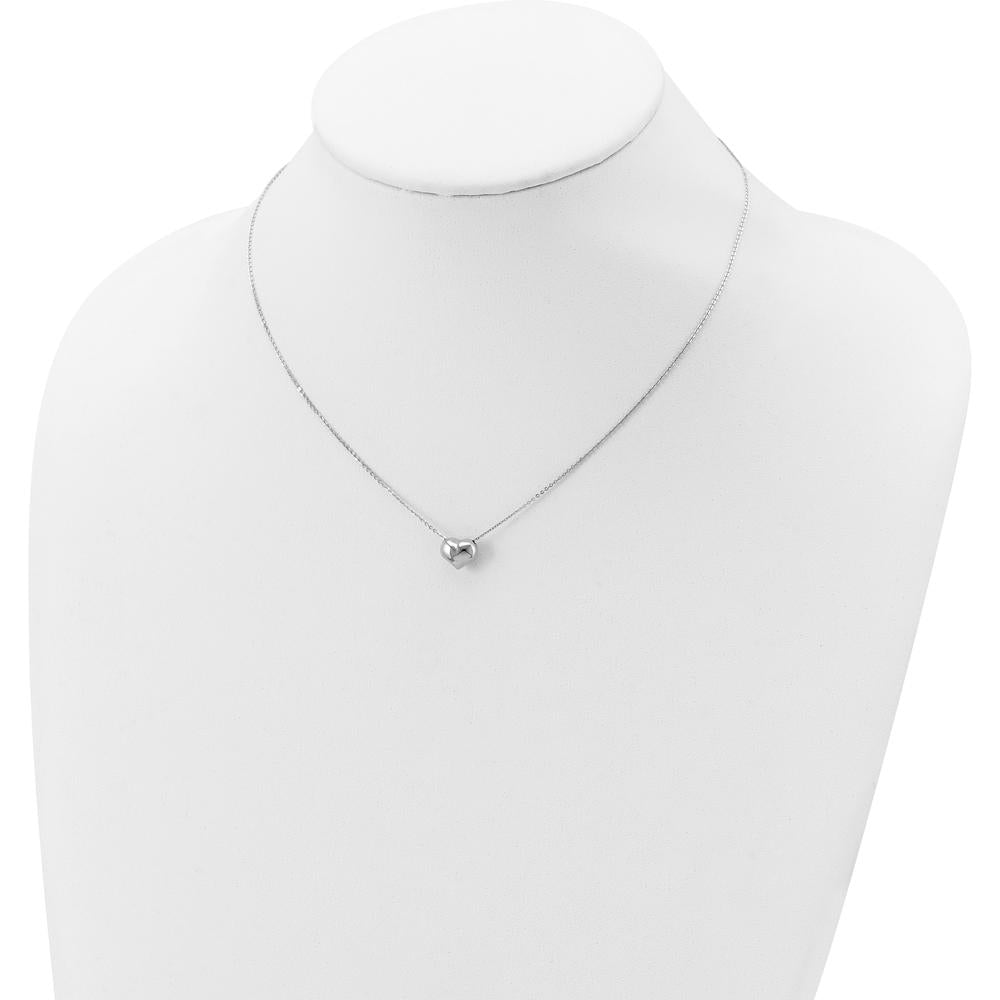 14K White Gold Polished Puffed Heart Pendant Necklace with 16.5-inch Cable Chain by 0