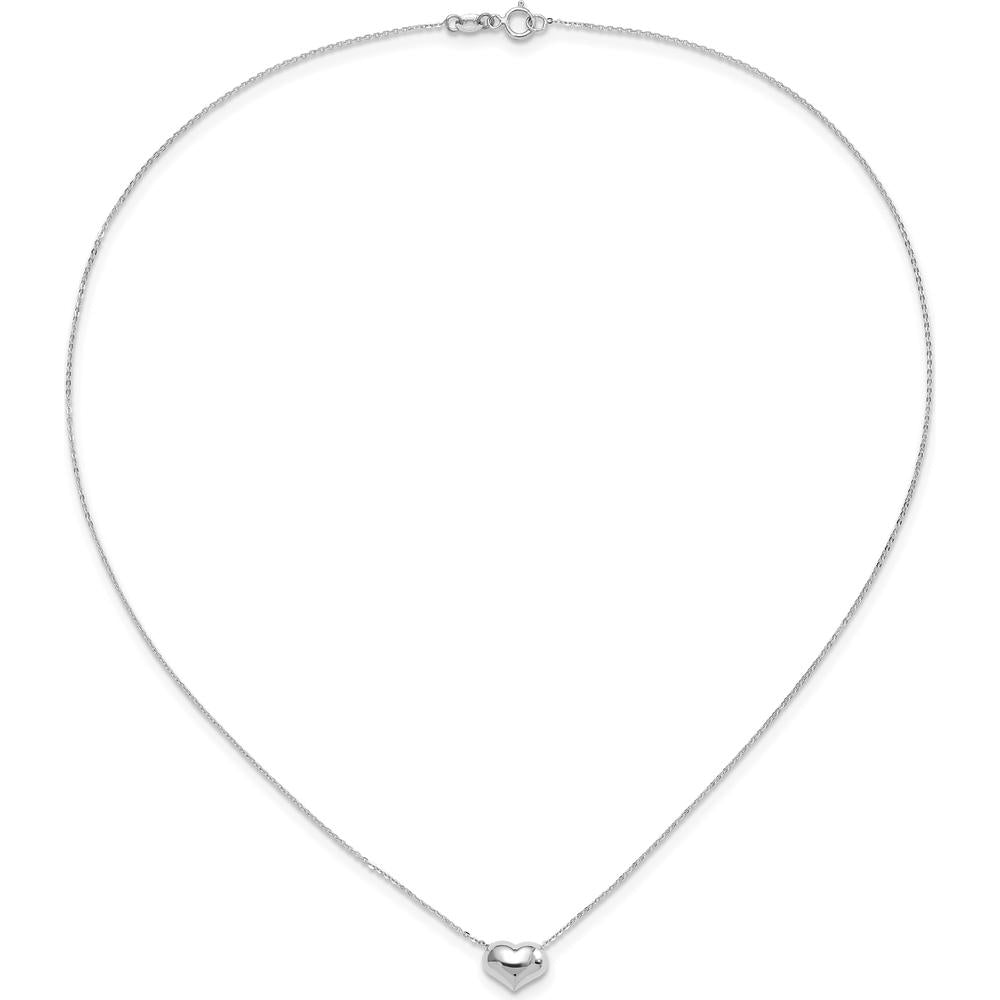14K White Gold Polished Puffed Heart Pendant Necklace with 16.5-inch Cable Chain by 0