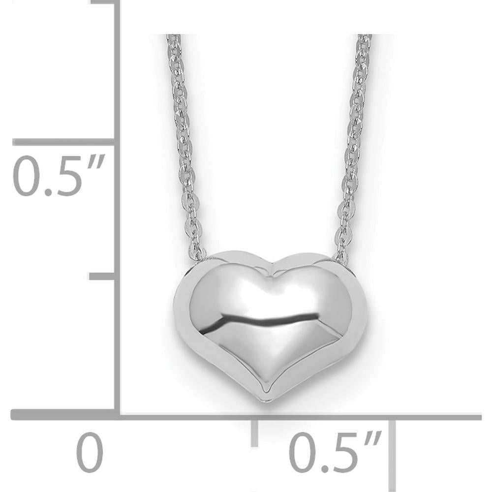 14K White Gold Polished Puffed Heart Pendant Necklace with 16.5-inch Cable Chain by 0
