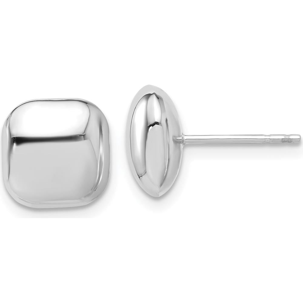14K White Gold Polished Puffed Square Post Earrings with Rhodium Plating by 0