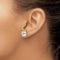 14K White Gold Polished Puffed Square Post Earrings with Rhodium Plating by 0