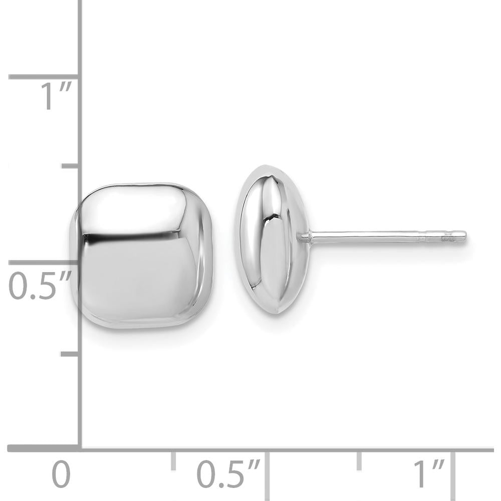 14K White Gold Polished Puffed Square Post Earrings with Rhodium Plating by 0