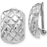 14K White Gold Polished Quilted Non-Pierced Omega Back Earrings by Oro Pregiato