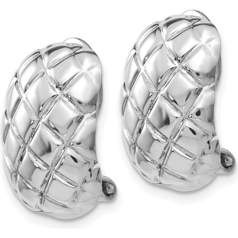 14K White Gold Polished Quilted Non-Pierced Omega Back Earrings by Oro Pregiato