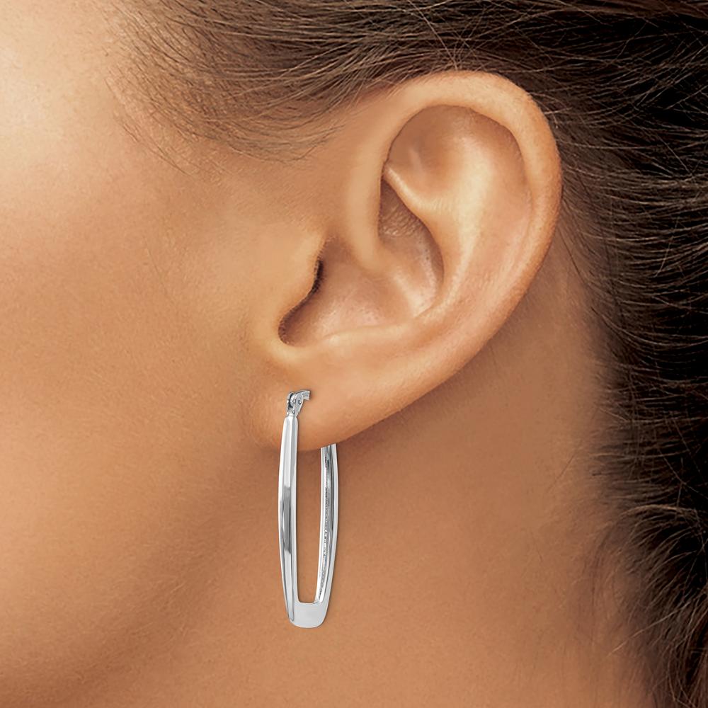 14K White Gold Polished Rectangle Hoop Earrings - 33mm Length, 2.25mm Thickness by 0