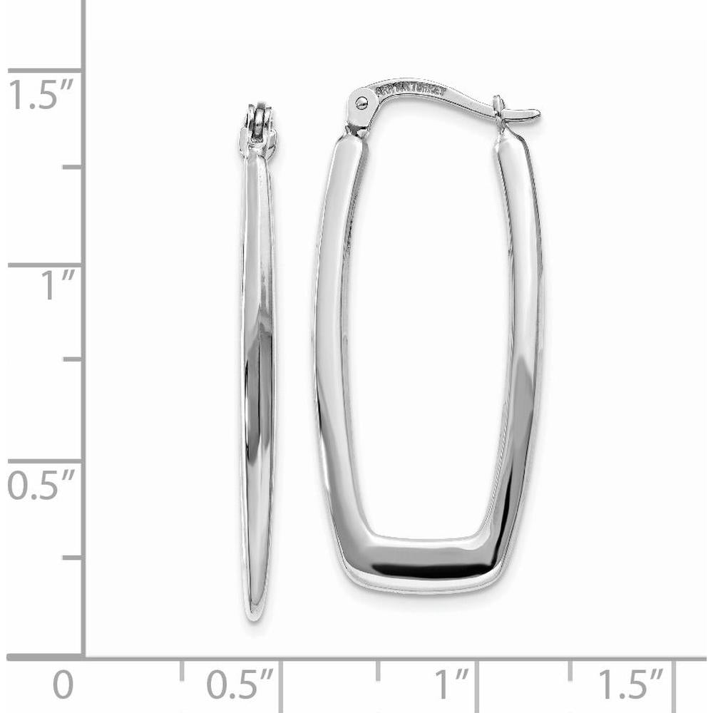 14K White Gold Polished Rectangle Hoop Earrings - 33mm Length, 2.25mm Thickness by 0