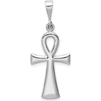 14K White Gold Polished Reversible Ankh Cross Pendant with Rhodium Plating - 36mm by Oro Pregiato