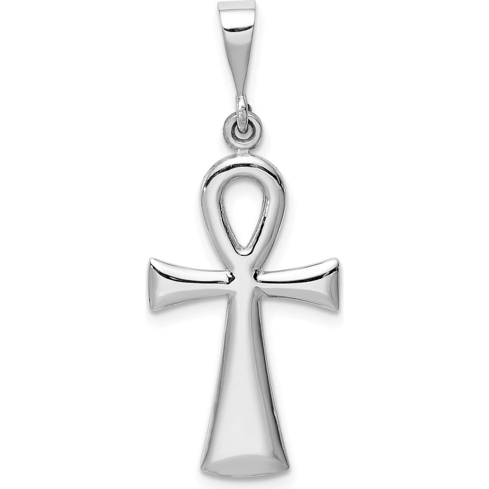 14K White Gold Polished Reversible Ankh Cross Pendant with Rhodium Plating - 36mm by Oro Pregiato