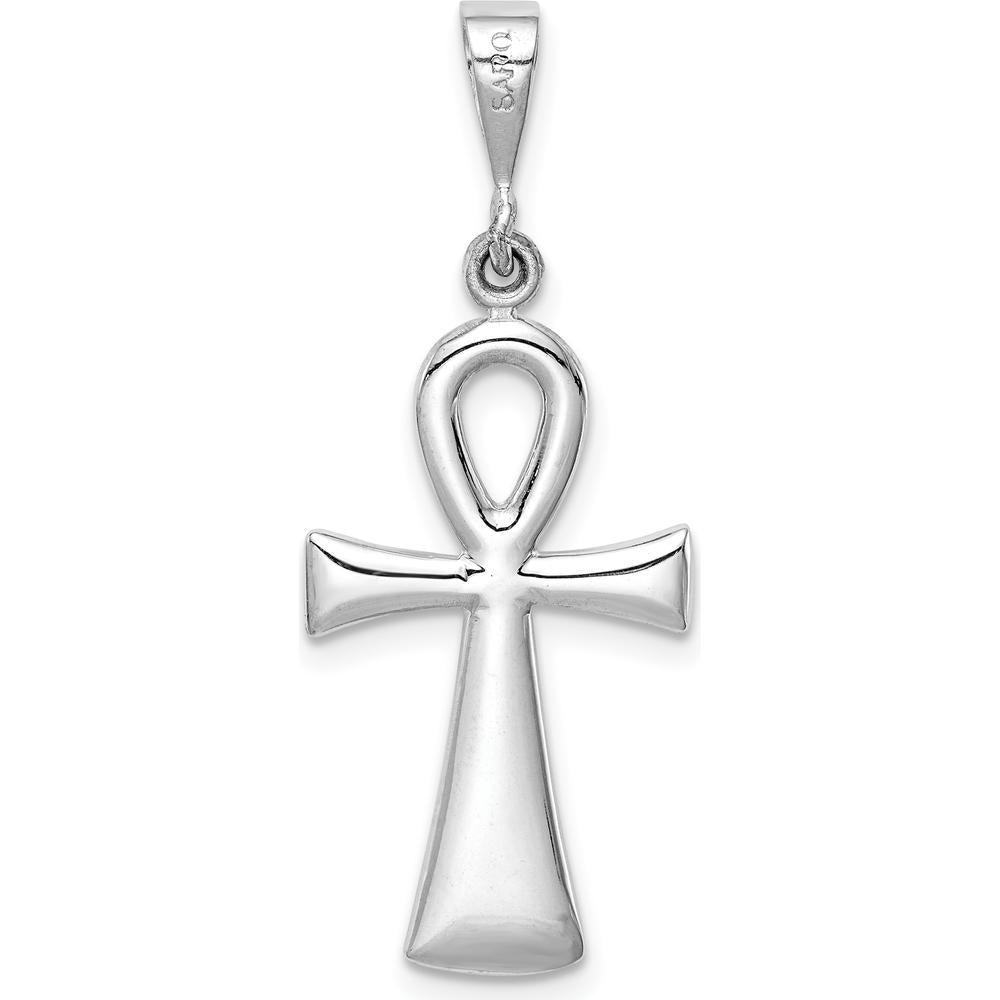14K White Gold Polished Reversible Ankh Cross Pendant with Rhodium Plating - 36mm by Oro Pregiato