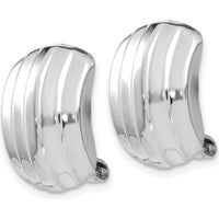 14K White Gold Polished Ribbed Non-Pierced Omega Back Earrings by Oro Pregiato