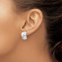 14K White Gold Polished Ribbed Non-Pierced Omega Back Earrings by Oro Pregiato