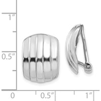 14K White Gold Polished Ribbed Non-Pierced Omega Back Earrings by Oro Pregiato