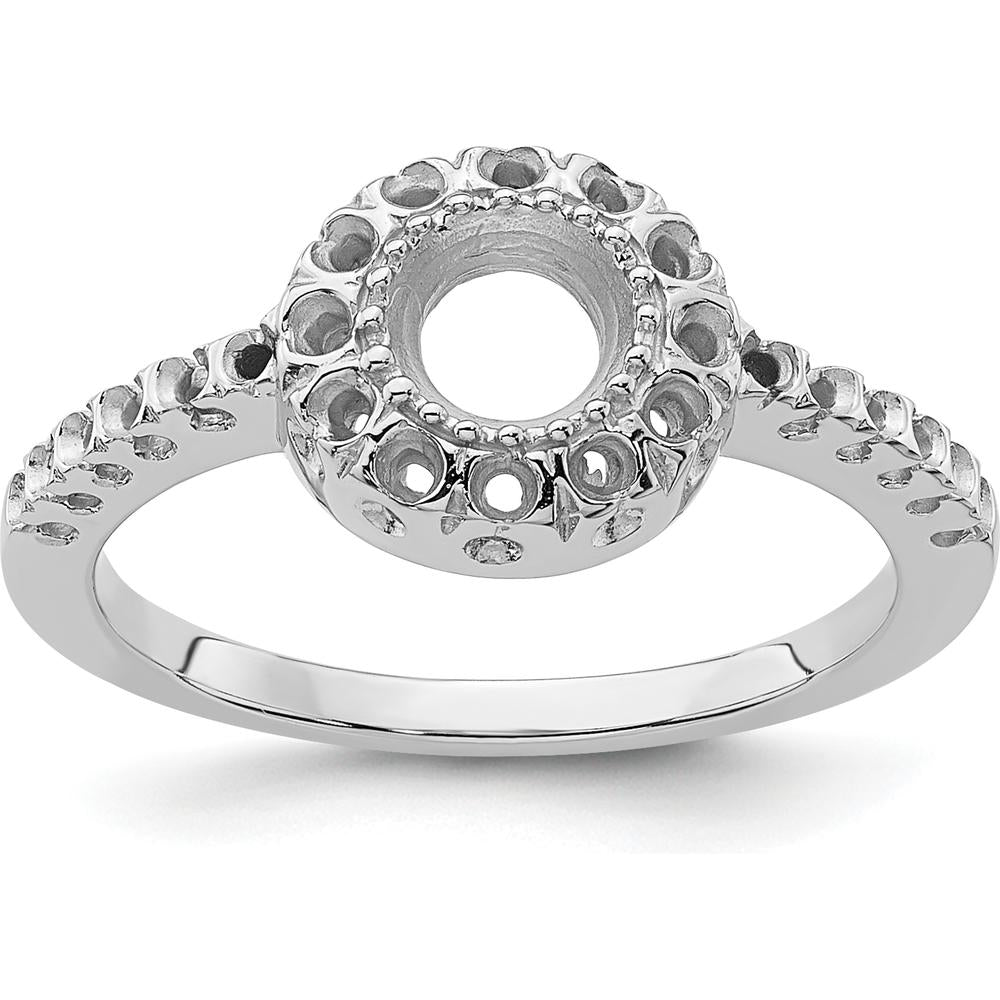14K White Gold Polished Ring Mounting for 5mm Round Gemstone with Rhodium Plating by Monteluci Fine Jewelry