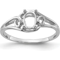 14K White Gold Polished Ring Mounting for 6x4mm Oval Gemstone with Open Scroll Design by Monteluci Fine Jewelry
