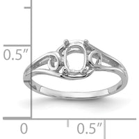 14K White Gold Polished Ring Mounting for 6x4mm Oval Gemstone with Open Scroll Design by Monteluci Fine Jewelry