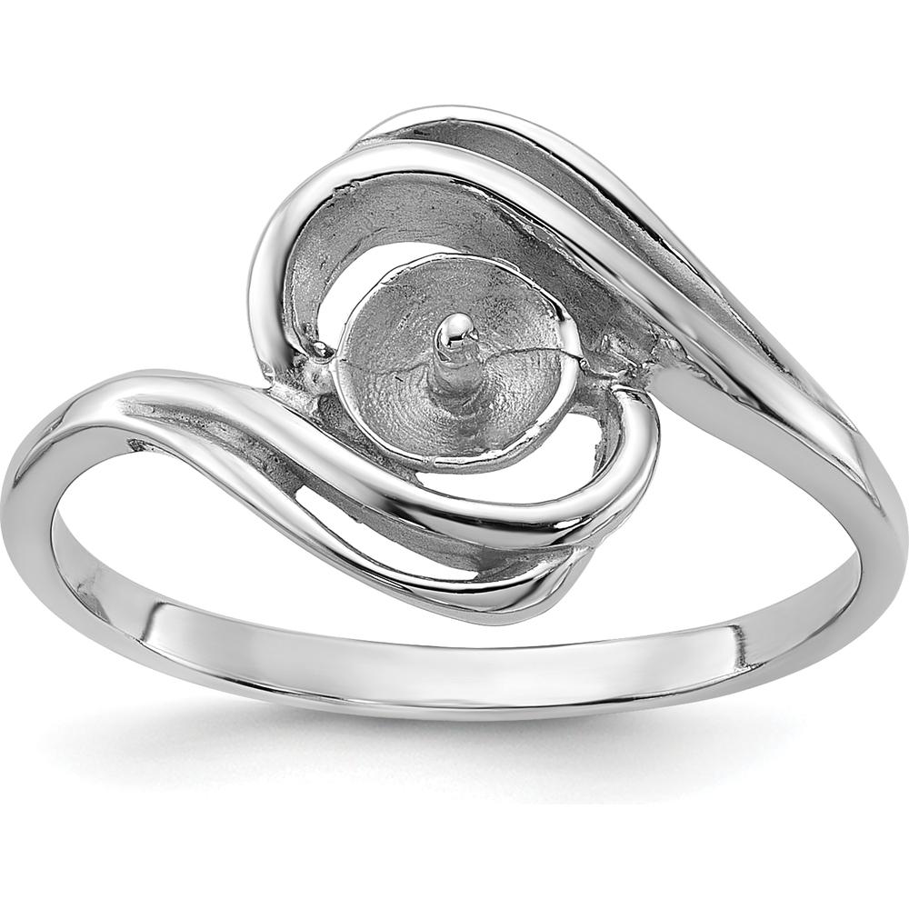 14K White Gold Polished Ring Mounting for Custom Pearl or Gemstone - Rhodium Finish by Monteluci Fine Jewelry