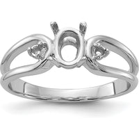 14K White Gold Polished Ring Mounting for Oval Gemstone - 6x4mm Size, Rhodium Plated Finish by Oro Pregiato