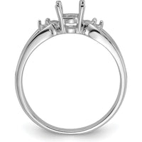 14K White Gold Polished Ring Mounting for Oval Gemstone - 6x4mm Size, Rhodium Plated Finish by Oro Pregiato
