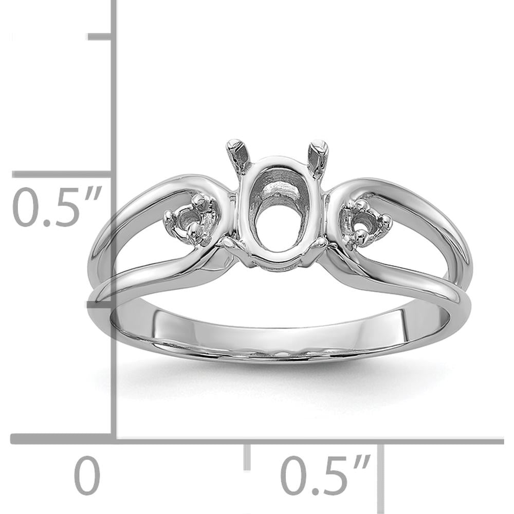 14K White Gold Polished Ring Mounting for Oval Gemstone - 6x4mm Size, Rhodium Plated Finish by Oro Pregiato