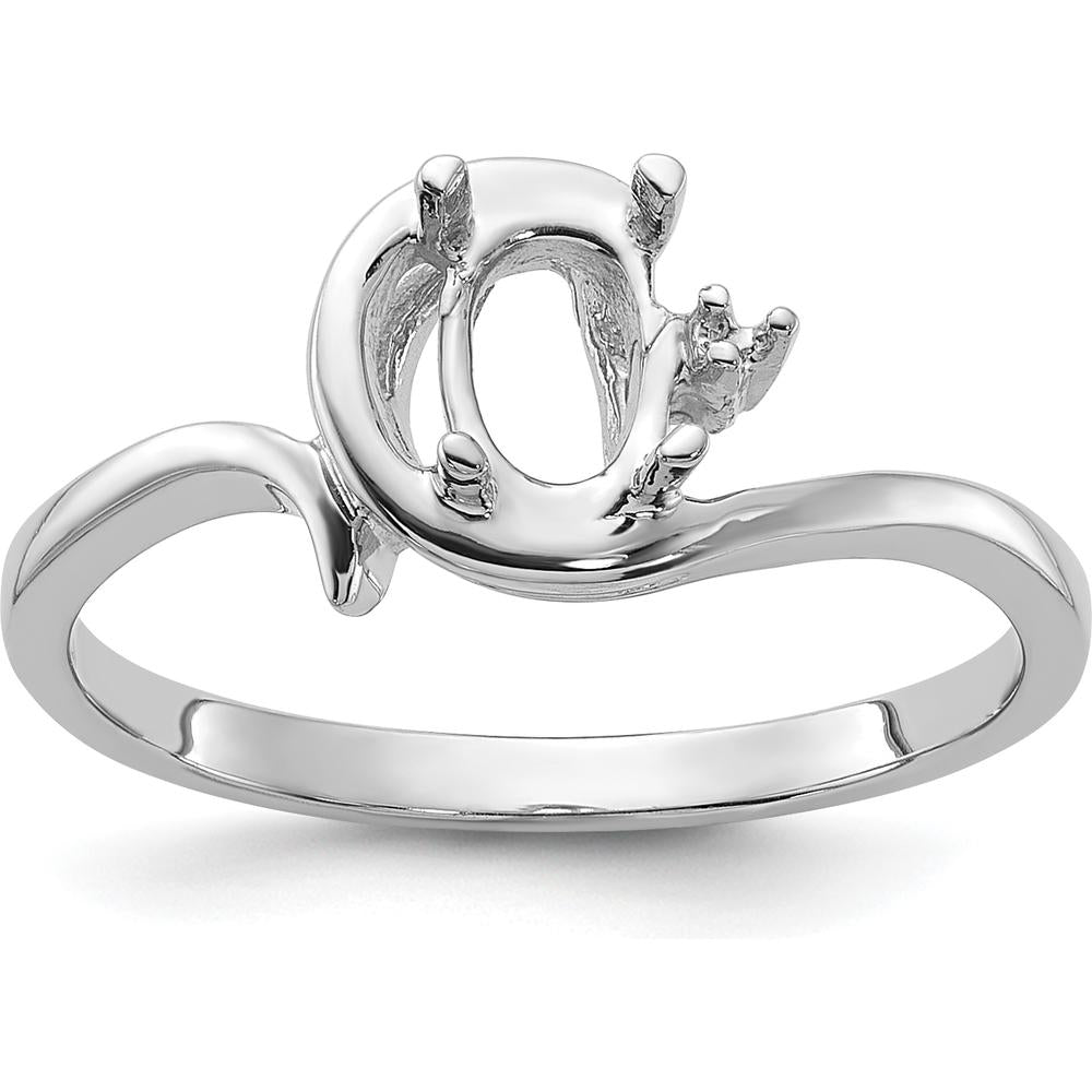 14K White Gold Polished Ring Mounting with 0.01 Carat Diamond Accent and 7x5mm Oval Gemstone Setting by Monteluci Fine Jewelry