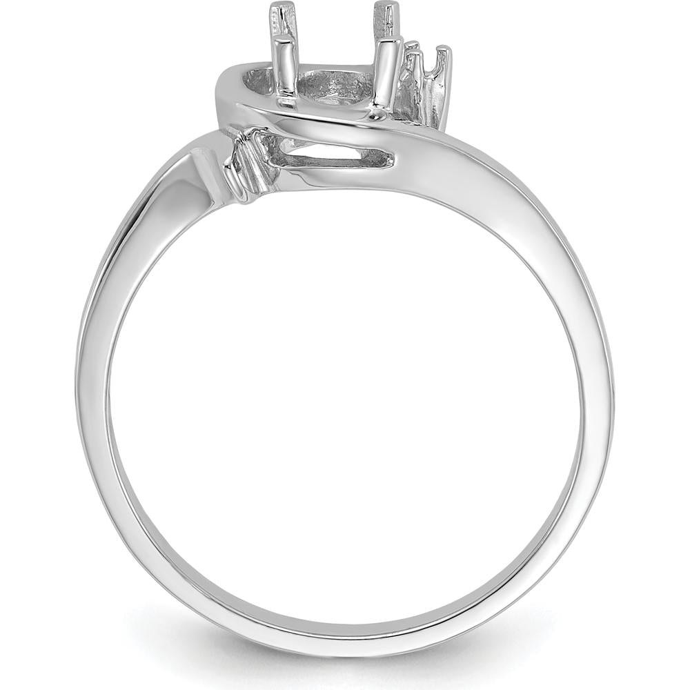 14K White Gold Polished Ring Mounting with 0.01 Carat Diamond Accent and 7x5mm Oval Gemstone Setting by Monteluci Fine Jewelry