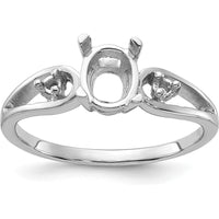 14K White Gold Polished Ring Mounting with 0.05 Carat Diamond & 7x5 Oval Gemstone Setting by Monteluci Fine Jewelry