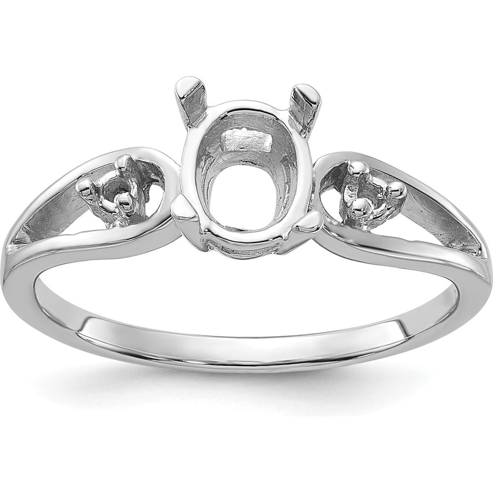 14K White Gold Polished Ring Mounting with 0.05 Carat Diamond & 7x5 Oval Gemstone Setting by Monteluci Fine Jewelry