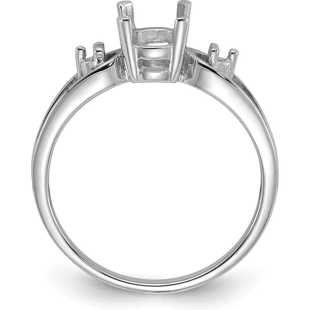 14K White Gold Polished Ring Mounting with 0.05 Carat Diamond & 7x5 Oval Gemstone Setting by Monteluci Fine Jewelry