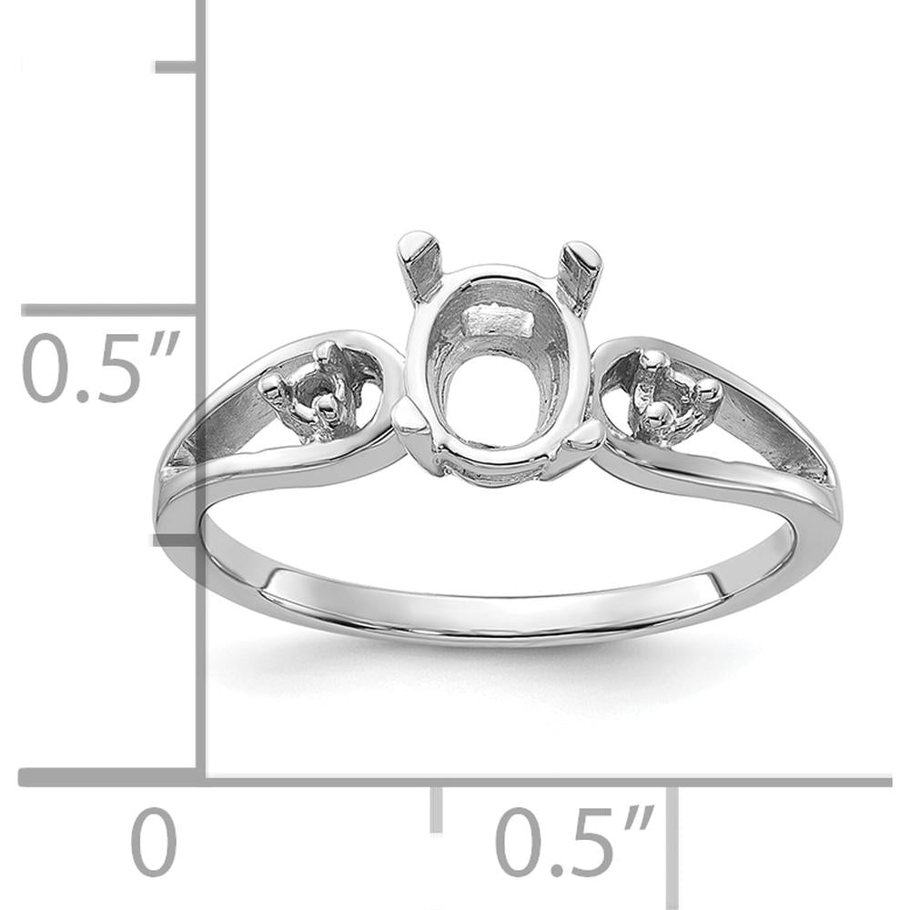 14K White Gold Polished Ring Mounting with 0.05 Carat Diamond & 7x5 Oval Gemstone Setting by Monteluci Fine Jewelry