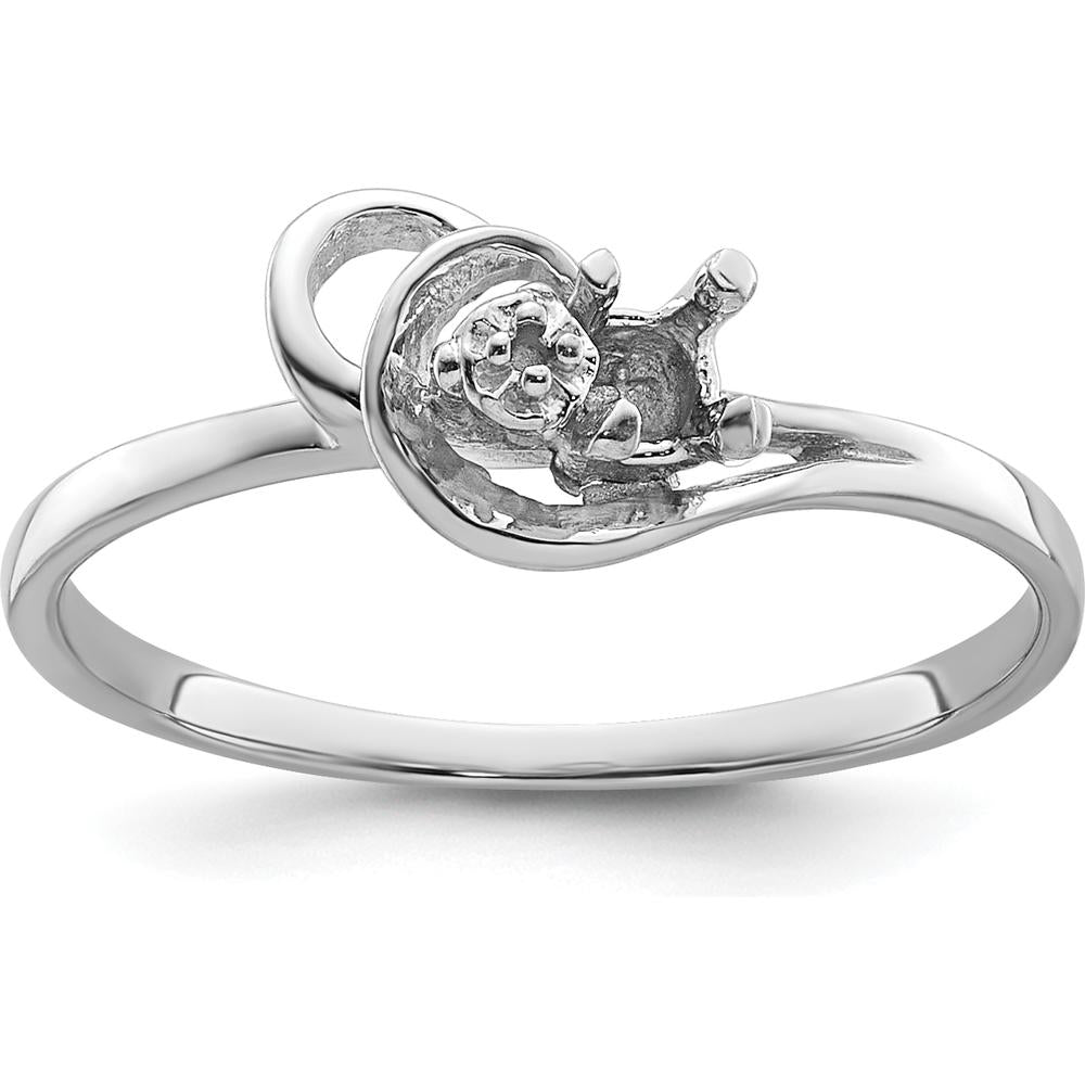 14K White Gold Polished Ring Mounting with 3mm Round Gemstone Setting by Oro Pregiato