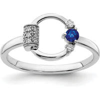 14K White Gold Polished Ring with 0.09 Carat Lab-Created Blue Sapphire and 0.03 Carat Diamond Accents by 0