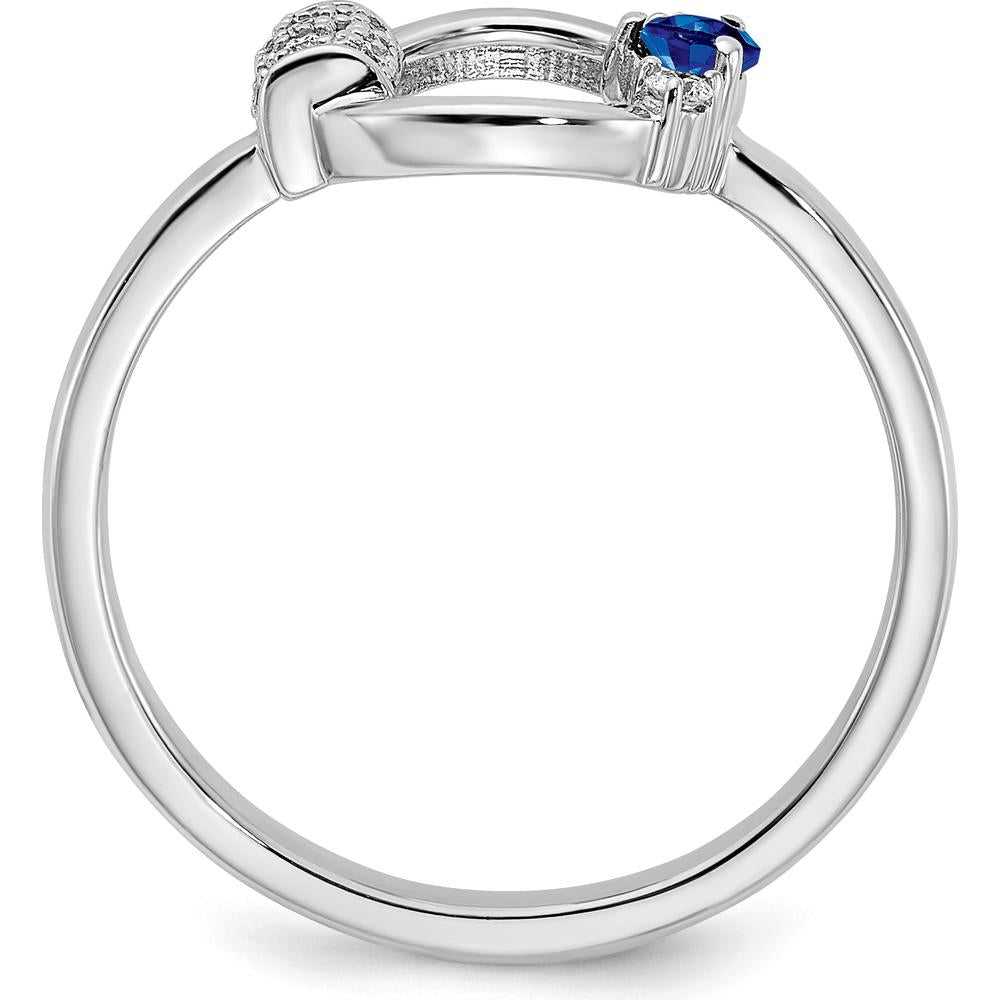 14K White Gold Polished Ring with 0.09 Carat Lab-Created Blue Sapphire and 0.03 Carat Diamond Accents by 0