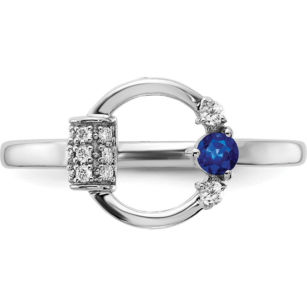 14K White Gold Polished Ring with 0.09 Carat Lab-Created Blue Sapphire and 0.03 Carat Diamond Accents by 0